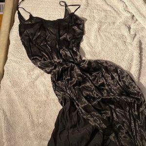 Silk slip dress. Slit. Midi length. Adjustable straps